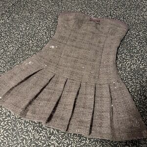 Run Run Sweet Strapless Pleated Drop Waist Mini  Sequin Tweed Dress Medium Y2K
